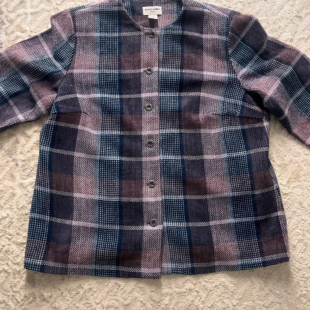 Alfred Dunner purple blue pink Plaid Blazer soft